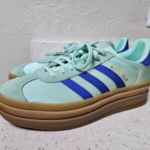 Size 8.5 - Adidas Gazelle Bold Platform Clear Mint Lucid Blue Satin W
